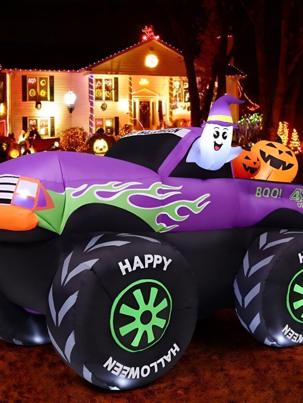 8 FT Long Halloween Inflatables Monster Truck Outdoor Decorations Blow Up Yard